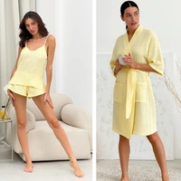 Жіночий Мусліновий комплект халат+піжама COSY в подарунковій упаковці, лимонний M14+P