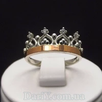 Серебряное кольцо с золотой пластиной Корона Premium.