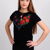 Женская футболка с вышивкой гладь+крестик, черная