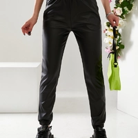 Штани жіночі з якісної екошкіри "Джогери" чорного кольору