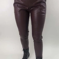 MiLanSheng Нарядные кожаные брюки с ремнем пряжкой - бордо цвет, XXL