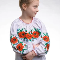 Вышиванка для девочки с маками и пышными рукавами «Маковое поле»