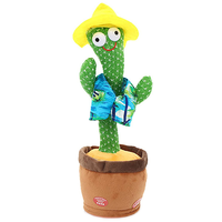 Говорящий танцующий кактус с Желтой шляпой и подсветкой Dancing Cactus 32 см, поющий, повторюшка USB Зарядка
