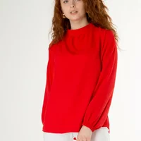 Червона класична блуза з жатки 230152-1, 52/54 (230152-1s5254)