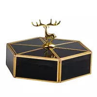 Шкатулка для прикрас Золотий олень скляна з металевим каркасом 20х17,5 см, чорний