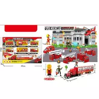 Набор пожарных спецтехники Kimi с инерционным механизмом 8 предметов Красный 6974010360185